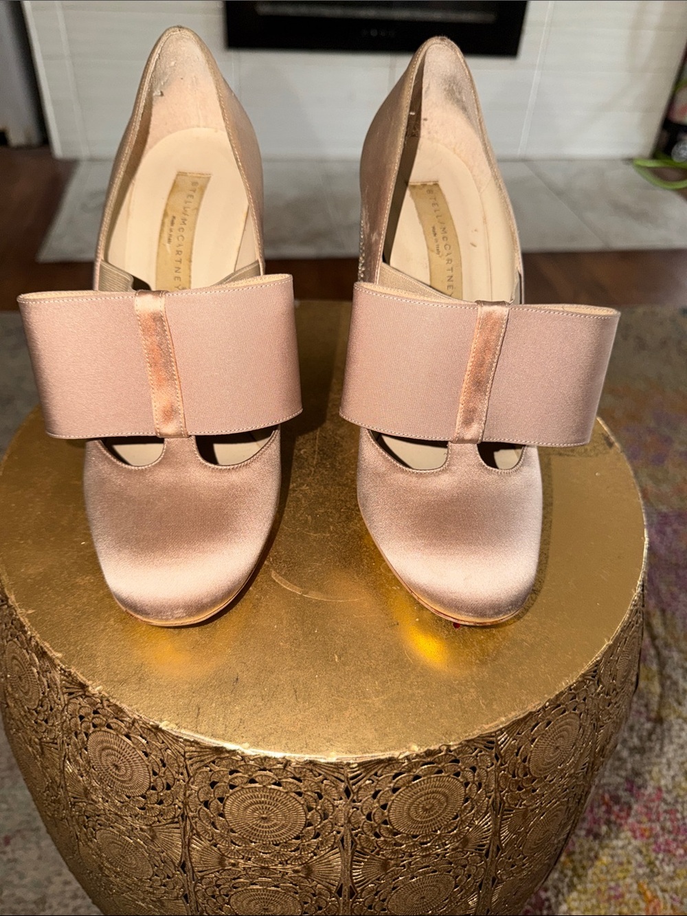 Stella McCartney Blush Satin Bow-Front Heels